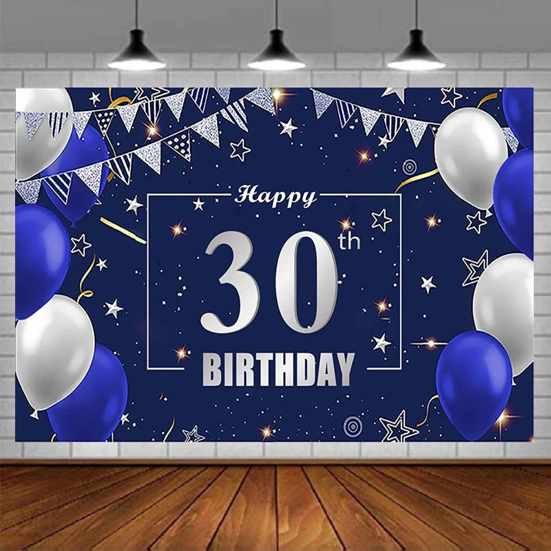 

Фон для фотосъемки 30 лет 30 день рождения Декор для мужчин темно-синий баннер фон конфетти шары