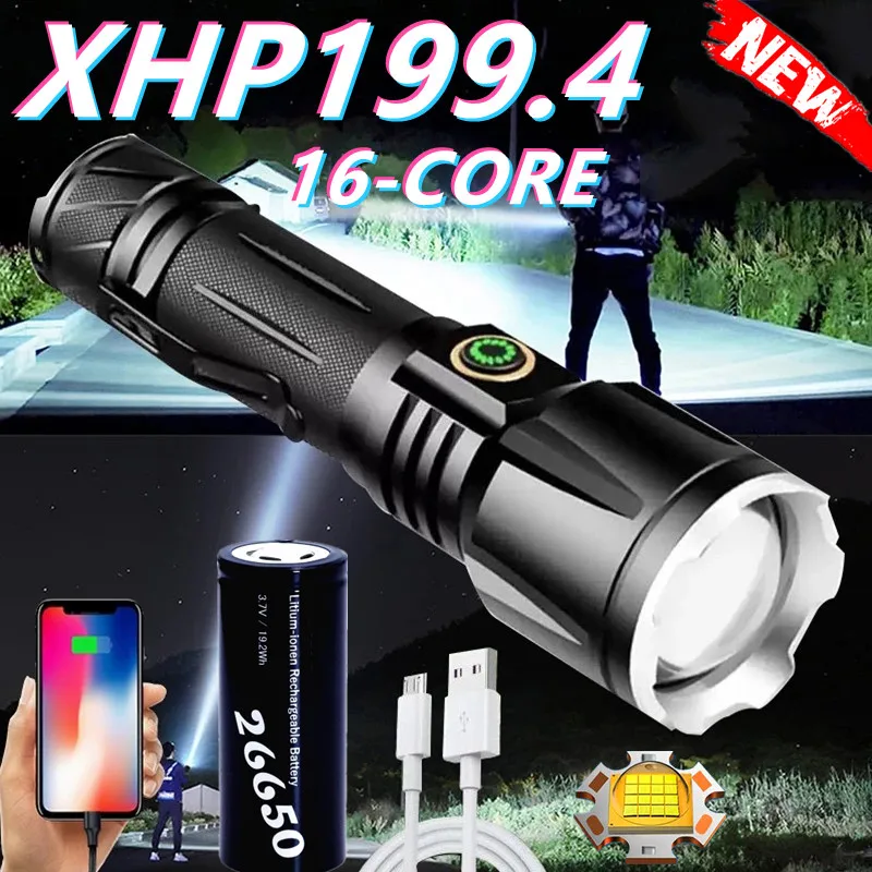 Super XHP199 Powerful LED Flashlight Rechargeable Tactiacl Torch Light XHP100 High Power Led Flashlights Outdoor Hunting Lantern
Super XHP199 Powerful LED Flashlight Rechargeable Tactiacl Torch Light XHP100 High Power Led Flashlights Outdoor Hunting Lantern