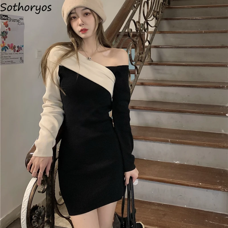 Long Sleeve Dresses Women Ulzzang Patchwork New Slash Neck Knitting Mini Dress Females Spring Gentle All-match Streetwear Basic
Long Sleeve Dresses Women Ulzzang Patchwork New Slash Neck Knitting Mini Dress Females Spring Gentle All-match Streetwear Basic