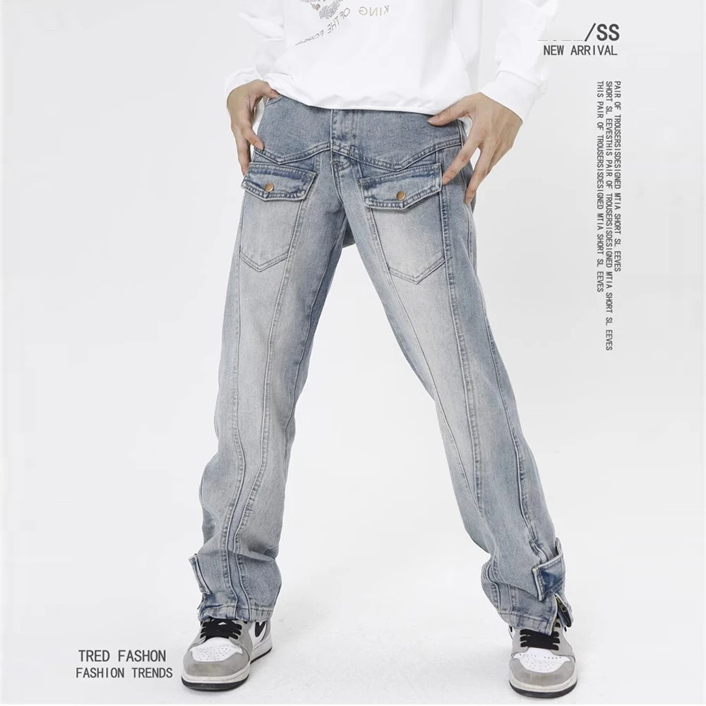 

USA Gothic Retro Style 2023 Autumn Spring Men's Streetwear Skateboard HIP HOP Punk MOTO Bike Jeans Straight Denim Trouers