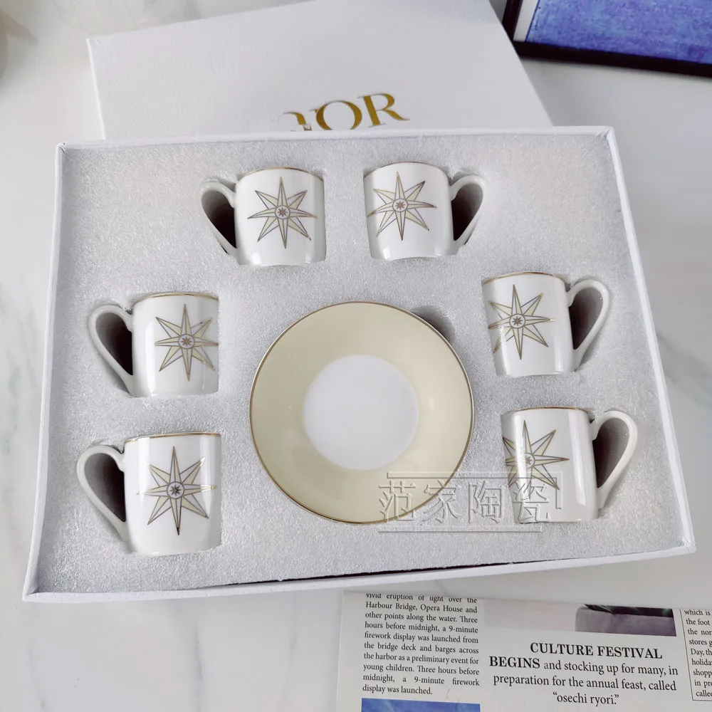 European Light Luxury D Home Lucky Star Bone China Concentrate Six Small Cup Saucer Home Personality Trend Coffee Cup Saucer Set
European Light Luxury D Home Lucky Star Bone China Concentrate Six Small Cup Saucer Home Personality Trend Coffee Cup Saucer Set