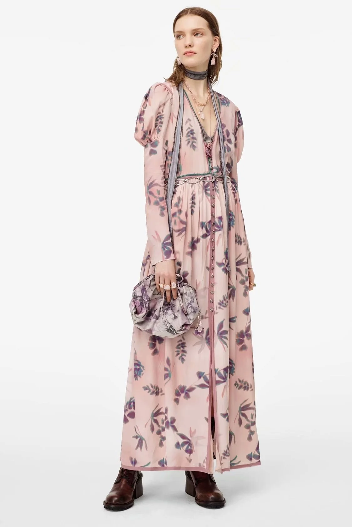 Длинное свободное сказочное платье на пуговицах с V-образным вырезом, розовое вечернее платье с длинным рукавом, длинная юбка 
Длинное свободное сказочное платье на пуговицах с V-образным вырезом, розовое вечернее платье с длинным рукавом, длинная юбка