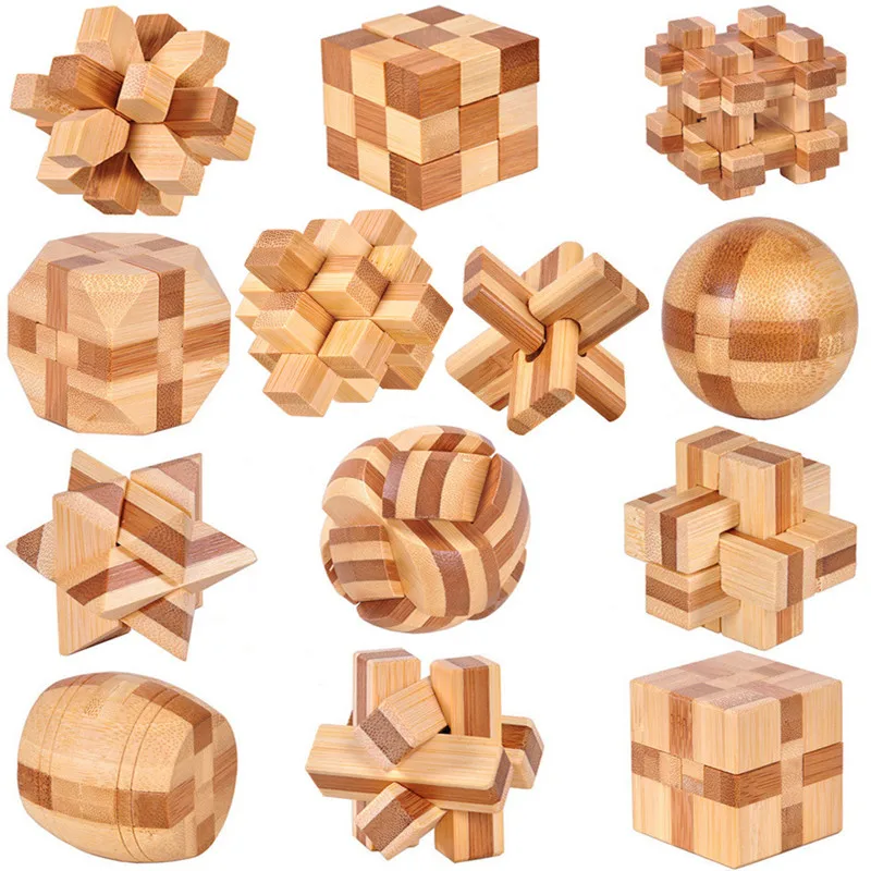 

Wooden Educational Toy for Kids Children Montessori 3D Puzzles Game Unlock Kong Ming Lock Lu Ban Lock IQ Brain Teaser Toys Adult