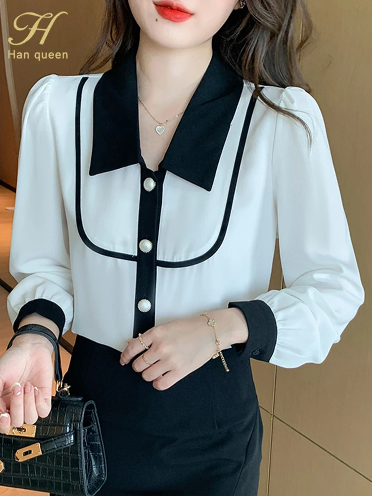 Новая Элегантная Весенняя блузка H Han Queen, Свободная шифоновая блузка с длинным рукавом, повседневные топы для работы, Женская винтажная рубашка с цветными блокировками
Новая Элегантная Весенняя блузка H Han Queen, Свободная шифоновая блузка с длинным рукавом, повседневные топы для работы, Женская винтажная рубашка с цветными блокировками