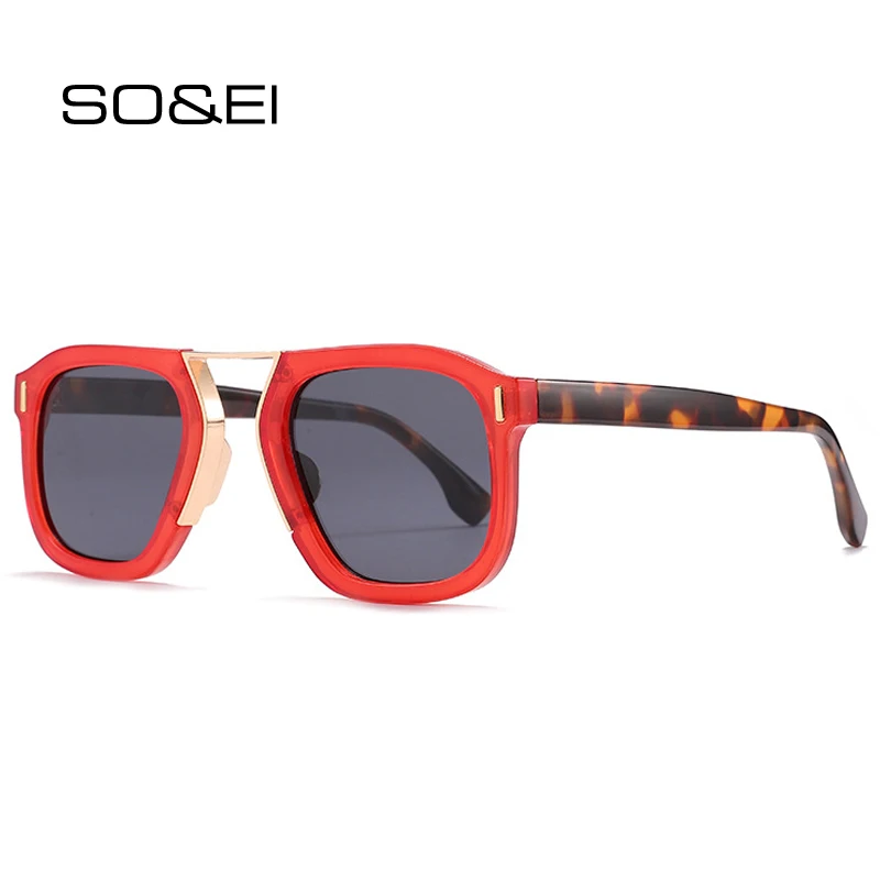 

Модные квадратные солнцезащитные очки SO & EI, женские ретро-очки с заклепками и цветными градиентными линзами с леопардовым принтом и защитой UV400, мужские солнцезащитные очки