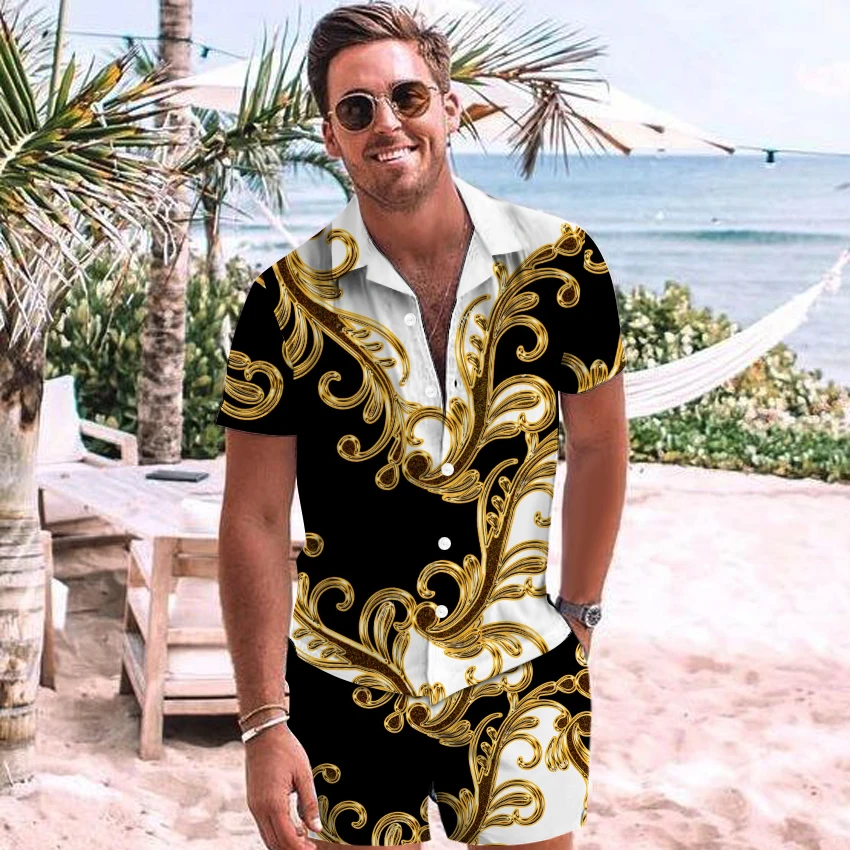 New Summer Hawaiian Shirt Sets Men Clothing Camisas Turn-Down Collar High Street Casual Shorts Shirts Suit Travel Chemise Homme
New Summer Hawaiian Shirt Sets Men Clothing Camisas Turn-Down Collar High Street Casual Shorts Shirts Suit Travel Chemise Homme