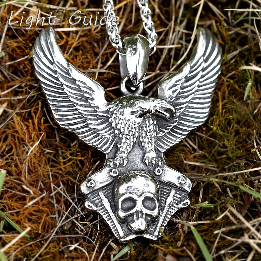 

2022 NEW Men's 316L stainless steel Eagle Skull bird Head 3D Pendant Necklace Animal for teens jewelry Gift free shipping