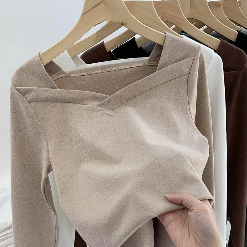 DOORNOT Long Sleeve Brushed Warm Bottoming T-shirt Women Autumn Winter Slim Style Square Collar Basics Tshirt Female White Tops
DOORNOT Long Sleeve Brushed Warm Bottoming T-shirt Women Autumn Winter Slim Style Square Collar Basics Tshirt Female White Tops