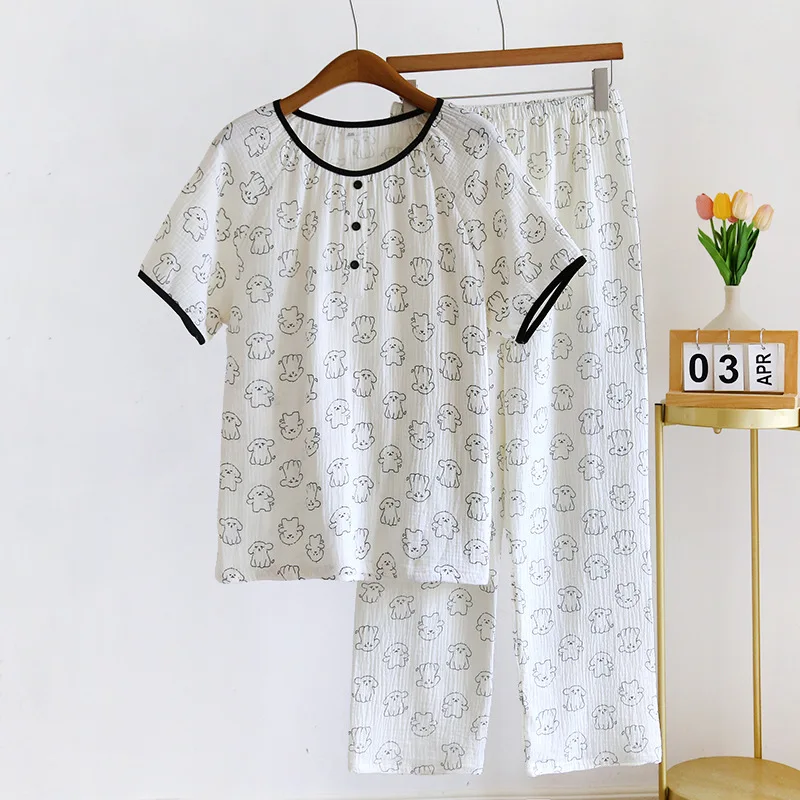 Ladies Summer Thin Short-sleeved Pajamas Cotton Cute Pullover Cartoon Home Service Suit Loose and Soft Women Clothing 2 Pieces
Ladies Summer Thin Short-sleeved Pajamas Cotton Cute Pullover Cartoon Home Service Suit Loose and Soft Women Clothing 2 Pieces