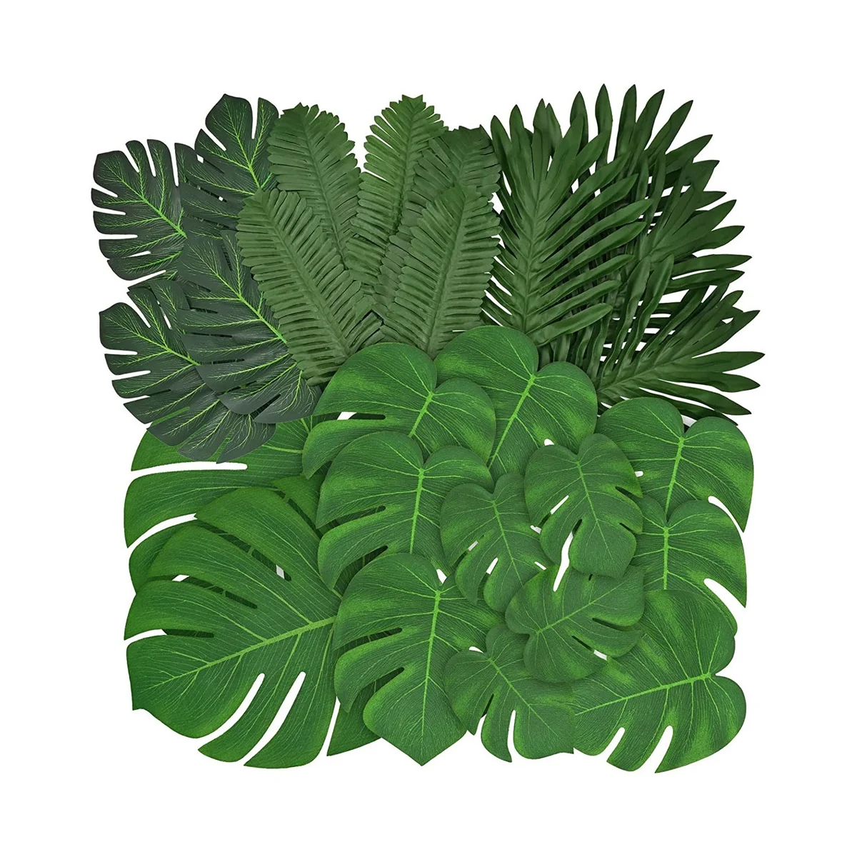 84 PCS 6 Kinds Artificial Palm Leaves, Tropical Monstera Leaves, Jungle Leaves Decorations, Palm Leaf with Stems 
84 PCS 6 Kinds Artificial Palm Leaves, Tropical Monstera Leaves, Jungle Leaves Decorations, Palm Leaf with Stems
