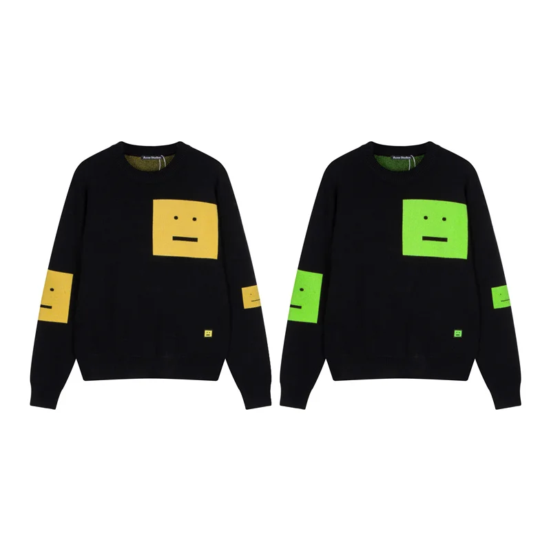 

Acne Studios Sweater High Quality 2023 New Square Smiley Face Pullover Round Neck Loose Winter Contrast Knitwear Couple