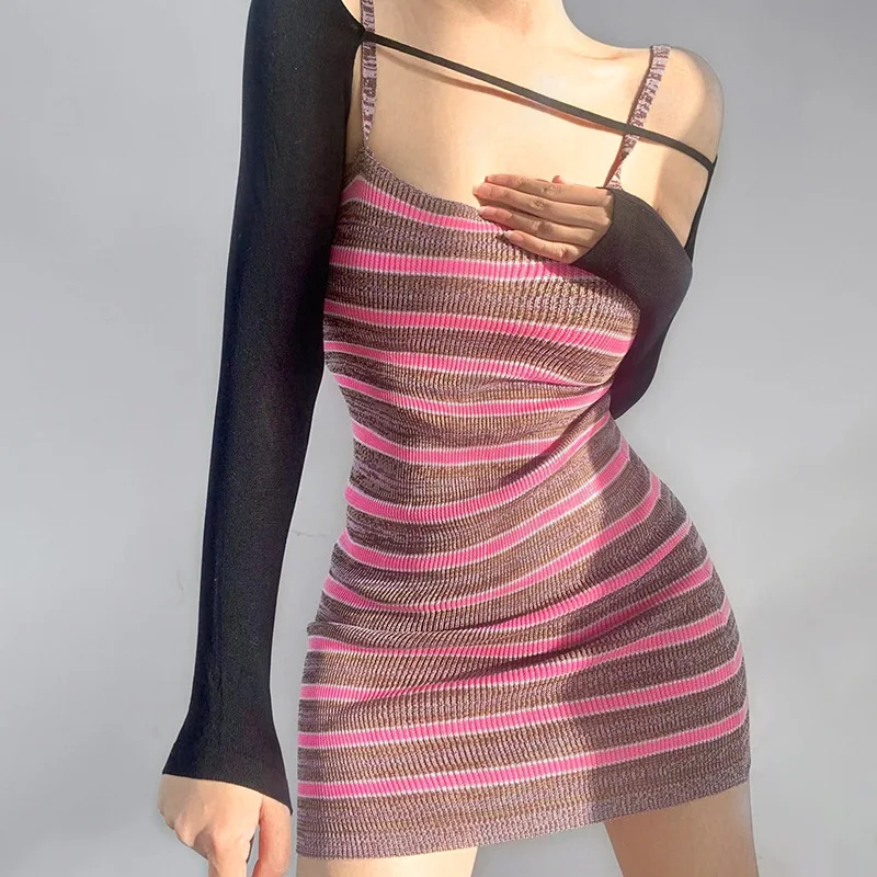 Thorn Tree 2 Piece Set Mini Dress with Long Sleeve Golves Korean Fashion Harajuku Striped Spaghetti Strap Dress Women Clothes
Thorn Tree 2 Piece Set Mini Dress with Long Sleeve Golves Korean Fashion Harajuku Striped Spaghetti Strap Dress Women Clothes