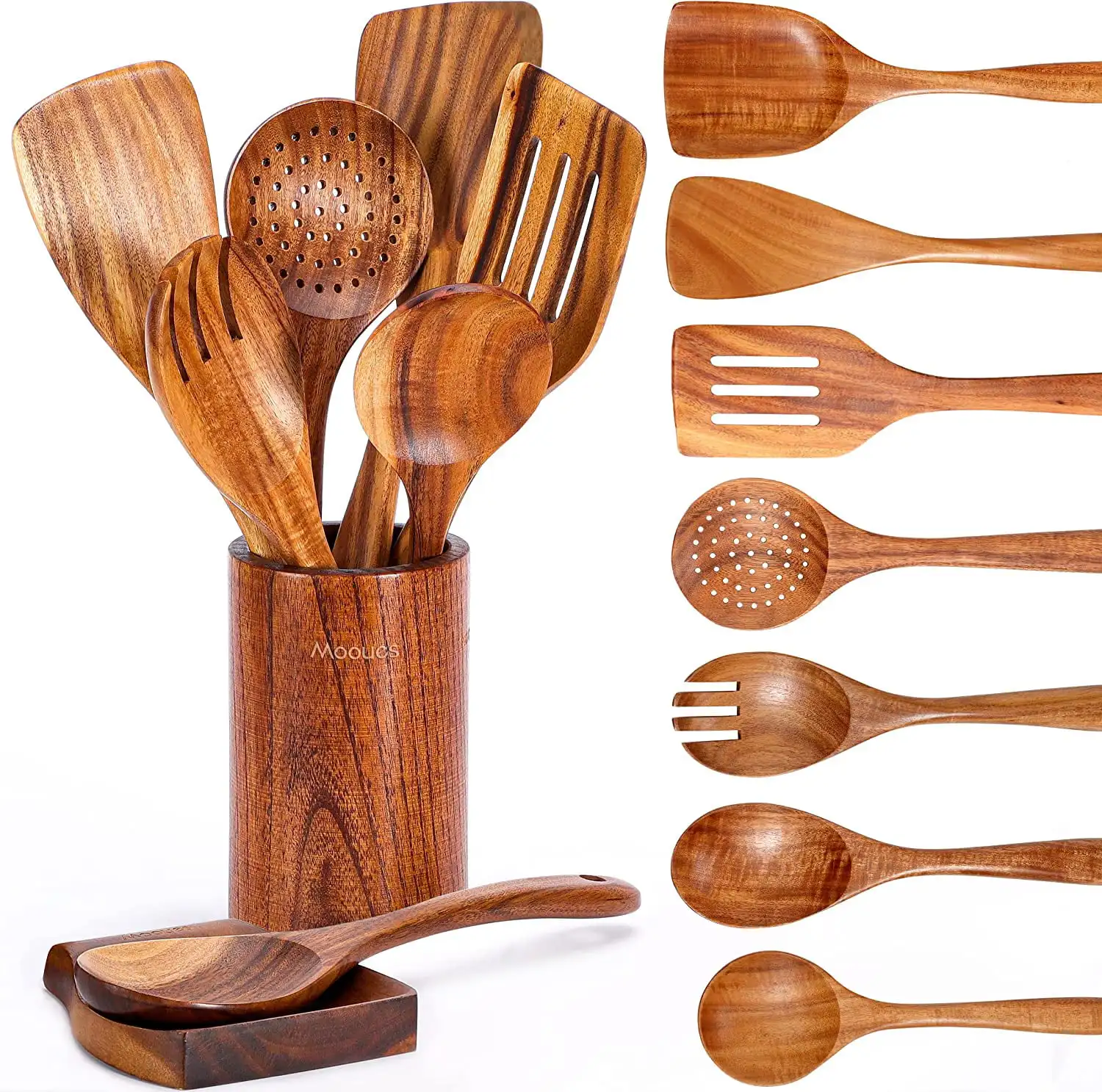 9 PCS Wooden Spoons for Cooking, Wooden Utensils for Cooking with Utensils Holder, Natural Teak Wooden Kitchen Utensils Set with
9 PCS Wooden Spoons for Cooking, Wooden Utensils for Cooking with Utensils Holder, Natural Teak Wooden Kitchen Utensils Set with