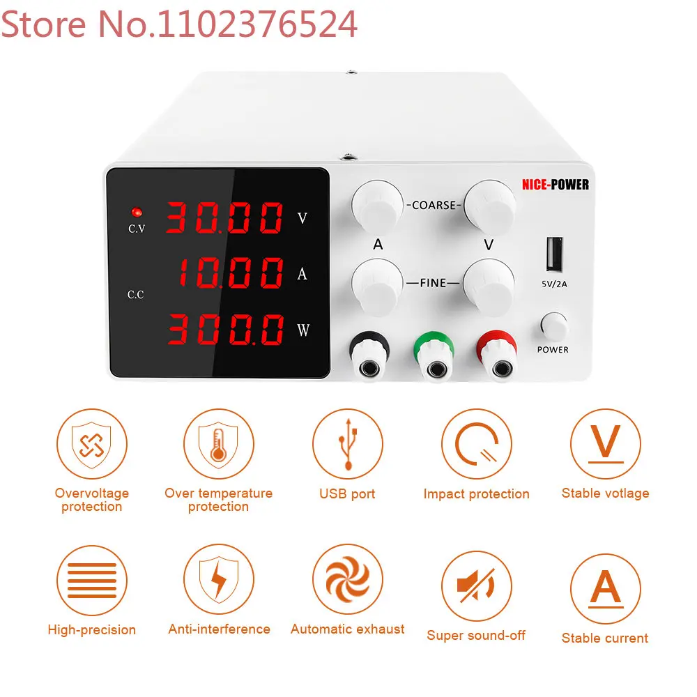 

New Design NICE-POWER SPS-W3010 White 30V 10A Light Weight Regulated Lab Bench Variable DC Adjustable Switching Power Supply