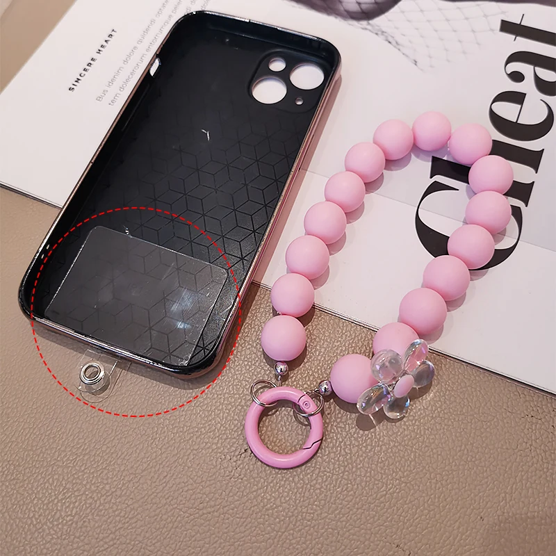 

Mobile Phone Lanyard Short Hand-beaded Wrist Pendant Lanyard Frosted Beads Crystal Flower Lanyard Phone Anti-lost Portable Chain