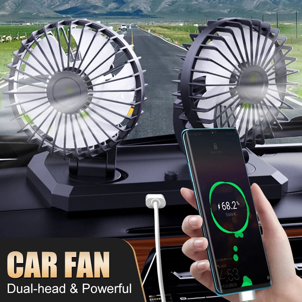 Universal Car Fan Double-Head USB 5V or 12V/24V Car Cooling Fan 2-Speed Adjustable Angle with Dual USB Ports for Car Tuck SUV
Universal Car Fan Double-Head USB 5V or 12V/24V Car Cooling Fan 2-Speed Adjustable Angle with Dual USB Ports for Car Tuck SUV