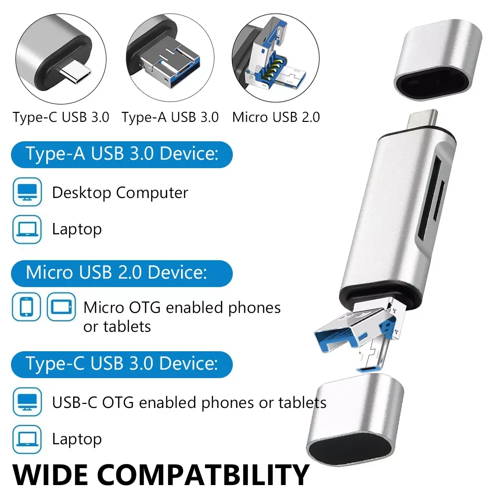 Type C+Micro USB+USB 3.0 in 1 OTG Card Reader High-speed USB3.0 Memory Card Reader for Android Phone Computer Card Reader
Type C+Micro USB+USB 3.0 in 1 OTG Card Reader High-speed USB3.0 Memory Card Reader for Android Phone Computer Card Reader