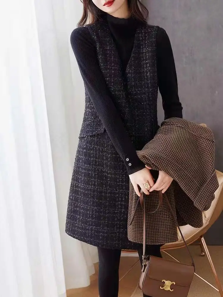 OL Spring Autumn New Elegant Fashion Korean Chic Plaid Dresses Woolen Women's Clothing Woman'S Gown Vestido Robe Knee-length
OL Spring Autumn New Elegant Fashion Korean Chic Plaid Dresses Woolen Women's Clothing Woman'S Gown Vestido Robe Knee-length