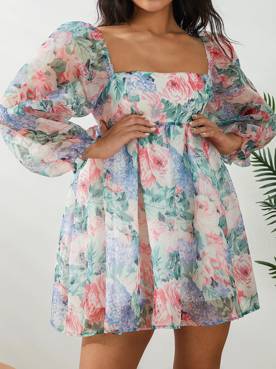 Women Sweet Puff Sleeve Mini Dress Vintage Square Neck Flower Print Summer Party A-line Princess Dress
Women Sweet Puff Sleeve Mini Dress Vintage Square Neck Flower Print Summer Party A-line Princess Dress