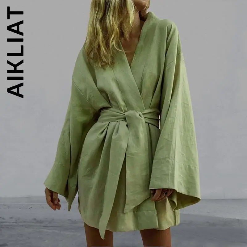 Aikliat Women Fashion Dress Cotton Linen Long Sleeve Sashes Dresses Robe Style Lace Up Summer Loose Streetwear Basic Soft Woman
Aikliat Women Fashion Dress Cotton Linen Long Sleeve Sashes Dresses Robe Style Lace Up Summer Loose Streetwear Basic Soft Woman