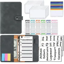 2023 A6 PU Leather Budget Binder Notebook with 6 Pieces Cash Envelopes Set Binder Pockets Money Budget Saving Bill Organizer