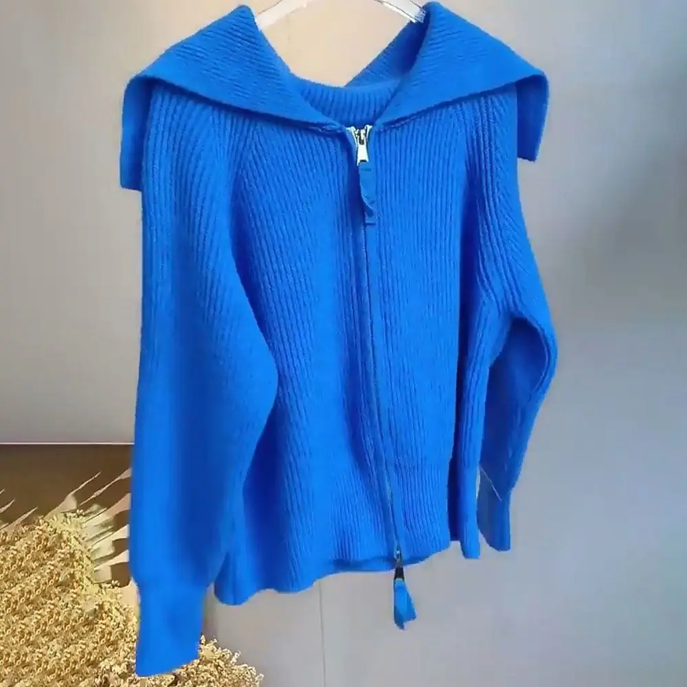 2023 Temperament Women New Spring Autumn Long Sleeves Sailor Collar Knitted Sweater Zipper Cardigan Coat Korean Oversized 2XL
2023 Temperament Women New Spring Autumn Long Sleeves Sailor Collar Knitted Sweater Zipper Cardigan Coat Korean Oversized 2XL