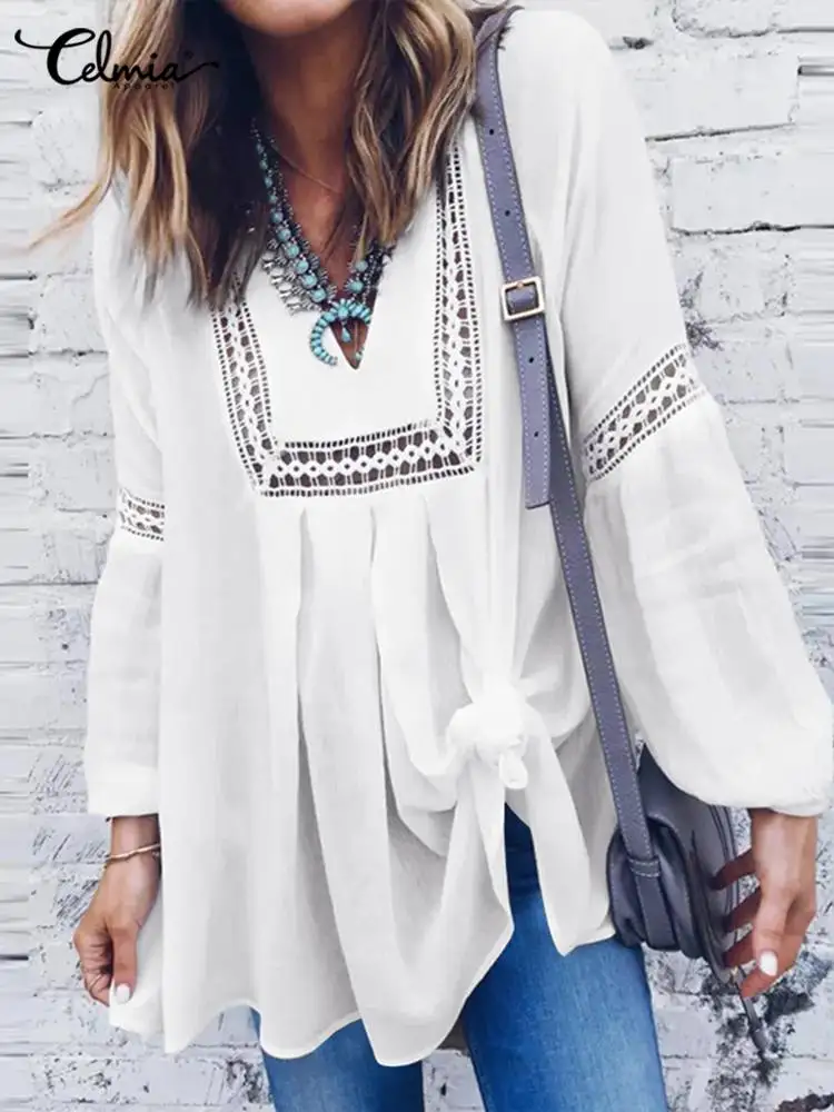 Celmia Women Patchwork Lace Blouses Casual Pleated V Neck Elegant Shirt Long Lantern Sleeve 2022 Summer Sexy Hollow Tunic Tops
Celmia Women Patchwork Lace Blouses Casual Pleated V Neck Elegant Shirt Long Lantern Sleeve 2022 Summer Sexy Hollow Tunic Tops