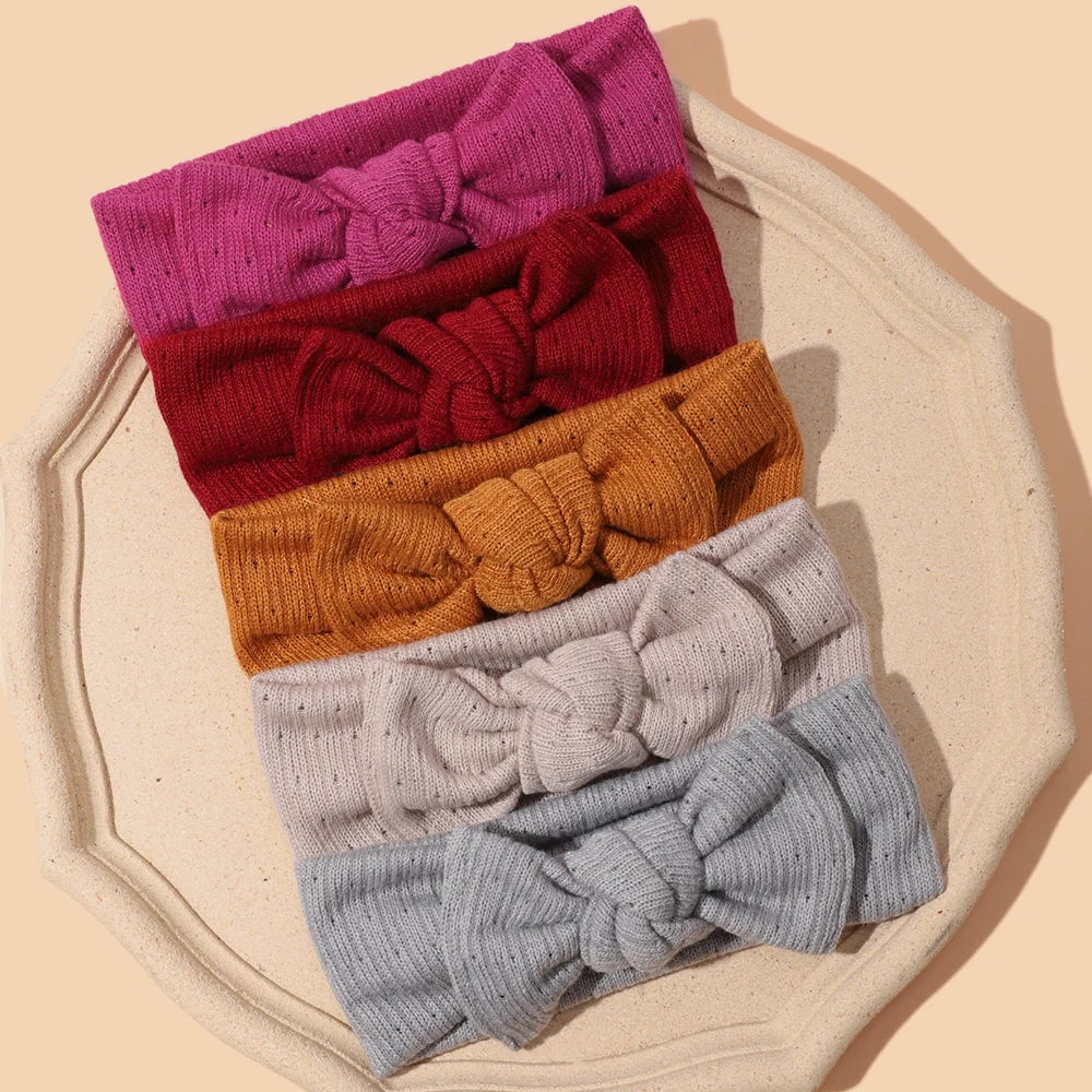 

2023 New 24Pcs/Lot Baby Girls Handmade Bows Headbands For Autumn Winter Kid Infant Headwear Knitting Fabric Hairbands 18 Colors