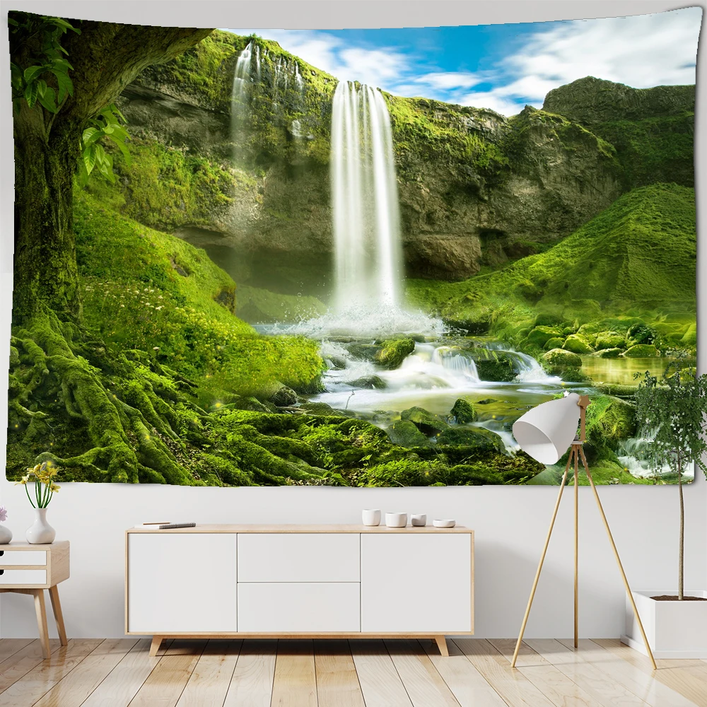 

Beautiful waterfall forest home art tapestry Hippie Bohemian decoration large wall tapestries Mandala background wall cloth