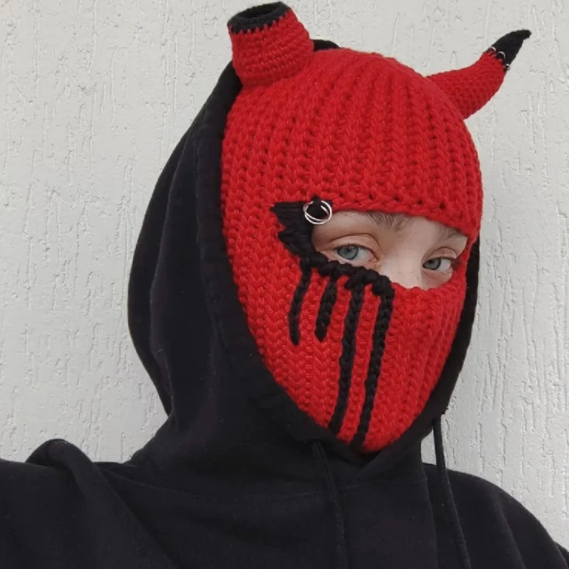 Halloween Funny Horns Knitted Hat Beanies Warm Full Face Cover Ski Mask Hat Windproof Balaclava Hat for Outdoor Sport 
Halloween Funny Horns Knitted Hat Beanies Warm Full Face Cover Ski Mask Hat Windproof Balaclava Hat for Outdoor Sport