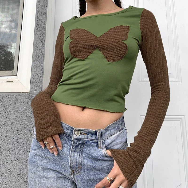 Fairy Butterfly Patches T-shirt y2k Aesthetic Contrast Long Sleeve Pullovers Tees Harajuku Crop Top Women Vintage Clothes
Fairy Butterfly Patches T-shirt y2k Aesthetic Contrast Long Sleeve Pullovers Tees Harajuku Crop Top Women Vintage Clothes