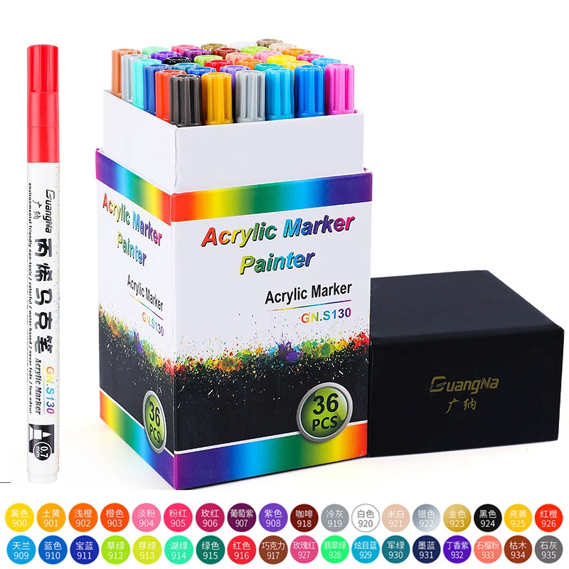 

Акриловая ручка, 36 цветов, акриловые маркеры для рисования, художественные маркеры для ткани, холста, художественная живопись, изготовление открыток, металл и керамика