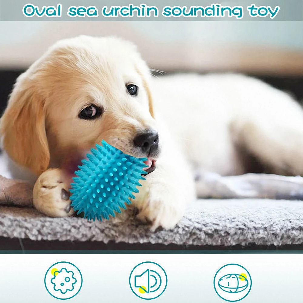 

Oval Blue Sea Urchin Dog Sounding Toy Puppy Teeth Cleaning Bite-Resistant Toy Interactive Dog Squeaky Oral Care Molar Supplies