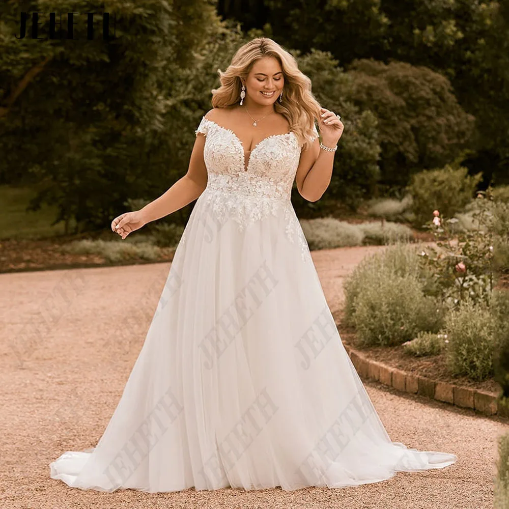 JEHETH Exquisite Wedding Dresses Plus Size For Woman Off Shoulder V-Neck Zipper Back Bride Gowns Lace Applique vestidos de novia
JEHETH Exquisite Wedding Dresses Plus Size For Woman Off Shoulder V-Neck Zipper Back Bride Gowns Lace Applique vestidos de novia