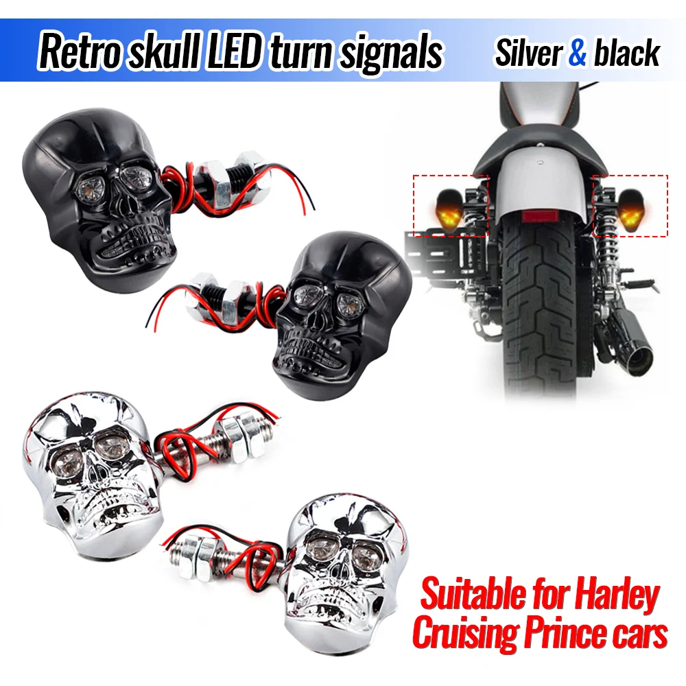 

12V Motorbike Personalized LED Turn Signal Lights Punk Skull Shape Turn Signal Indicators Lamps For Most Motorbikes