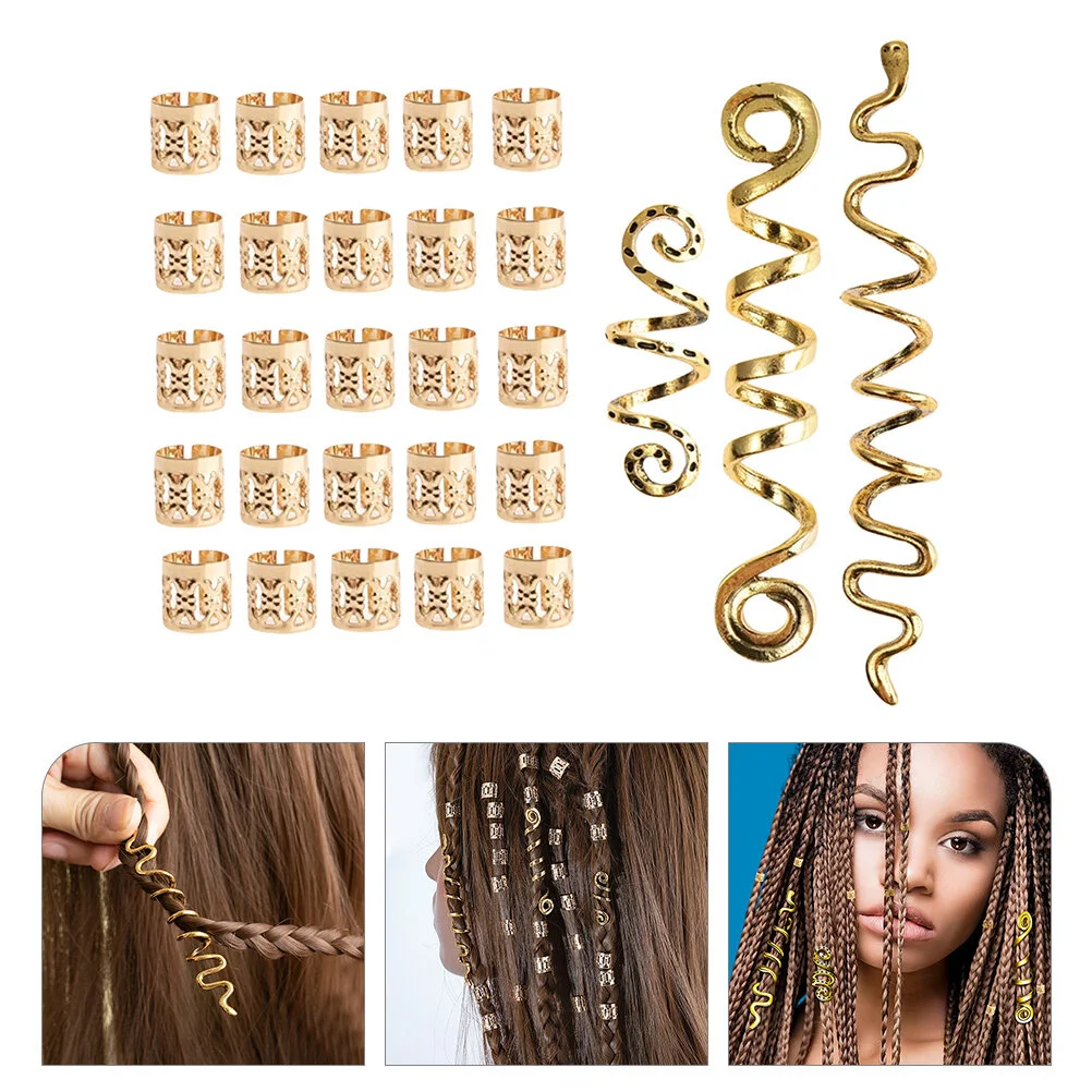 

28 Pcs Hairpin Big Beads Braids Cuffs Braiding Jewelry Accessories Ring Dreadlock Clips Viking Serpentine Snake