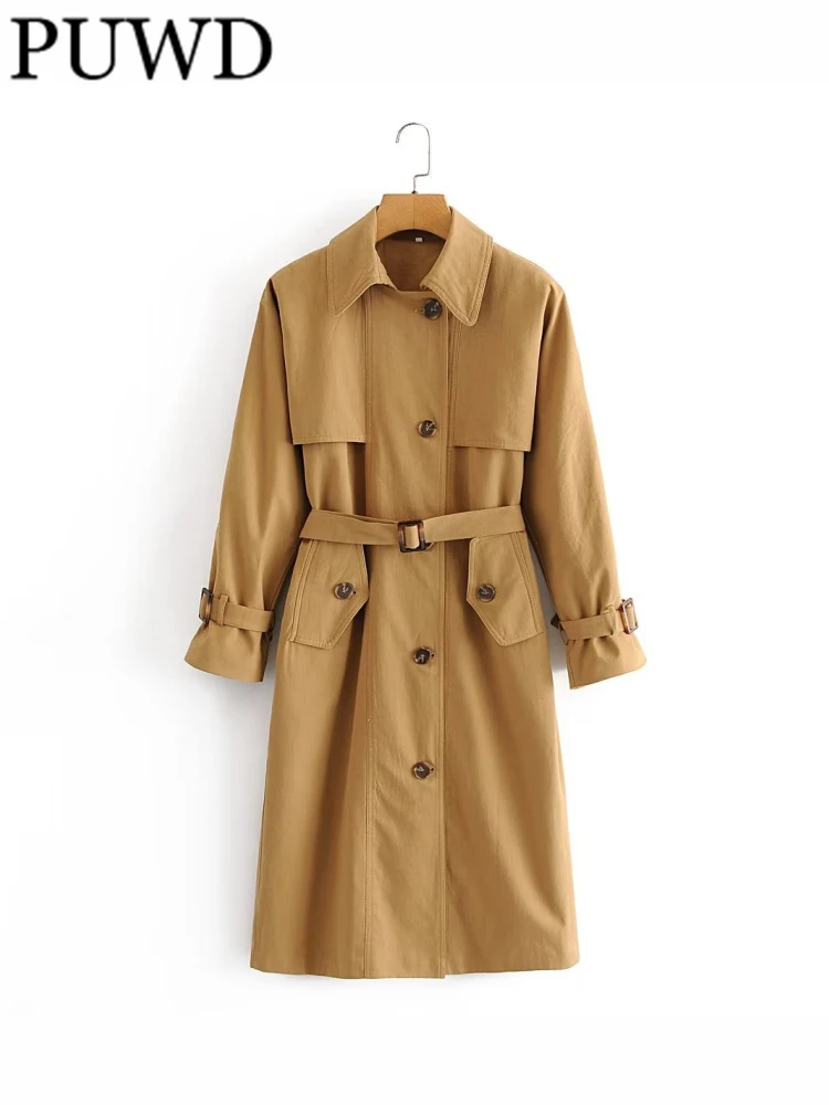 PUWD Women With Belt Khaki Double Breasted Wind Coat 2022 Fall/Winter Long Sleeve Flap Pockets Female Outerwear Chic Overcoat
PUWD Women With Belt Khaki Double Breasted Wind Coat 2022 Fall/Winter Long Sleeve Flap Pockets Female Outerwear Chic Overcoat