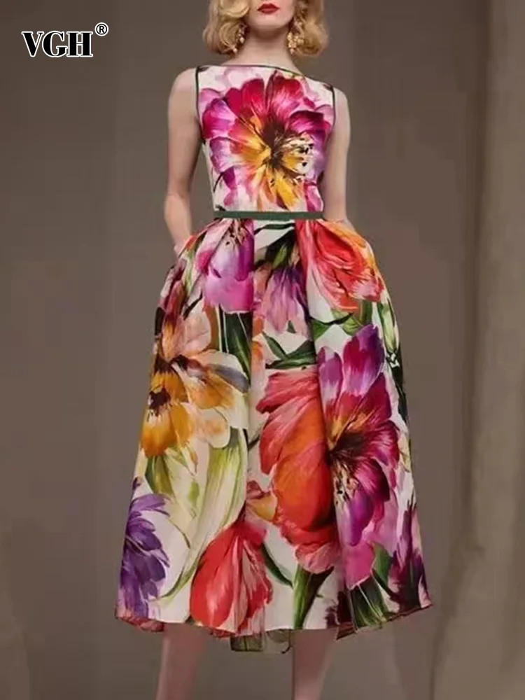 VGH Print Hit Color Dresses For Women Round Neck Sleeveless High Waist Elegant Folds Dress Female Summer Fashion Clothing New
VGH Print Hit Color Dresses For Women Round Neck Sleeveless High Waist Elegant Folds Dress Female Summer Fashion Clothing New