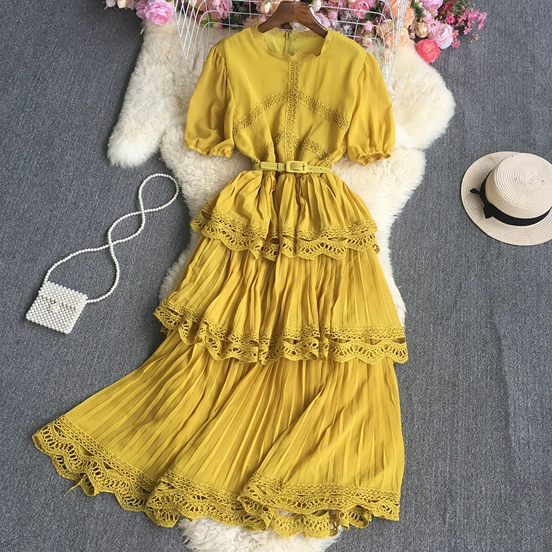 Autumn Summer Boho Midi Dress for Women Cascading Ruffled Lace Patchwork with Belt Draped Big Swing Elegant Female Robe New
Autumn Summer Boho Midi Dress for Women Cascading Ruffled Lace Patchwork with Belt Draped Big Swing Elegant Female Robe New