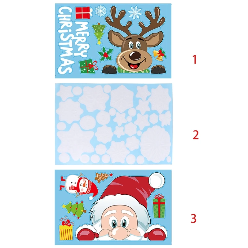 

5 Sheets Christmas Window Clings Stickers Cartoon Reindeer Santa Claus Snowflakes Pattern Glass Decals for Holiday Theme Party
