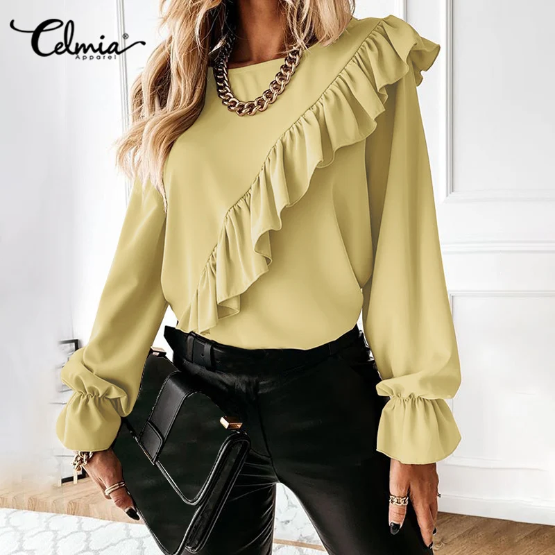 Fashion Women Ruffles Blouses Celmia 2022 Casual Long Puff Sleeve Shirts Autumn Chic Solid Tunic Tops Ladies Stitiching Blusas
Fashion Women Ruffles Blouses Celmia 2022 Casual Long Puff Sleeve Shirts Autumn Chic Solid Tunic Tops Ladies Stitiching Blusas