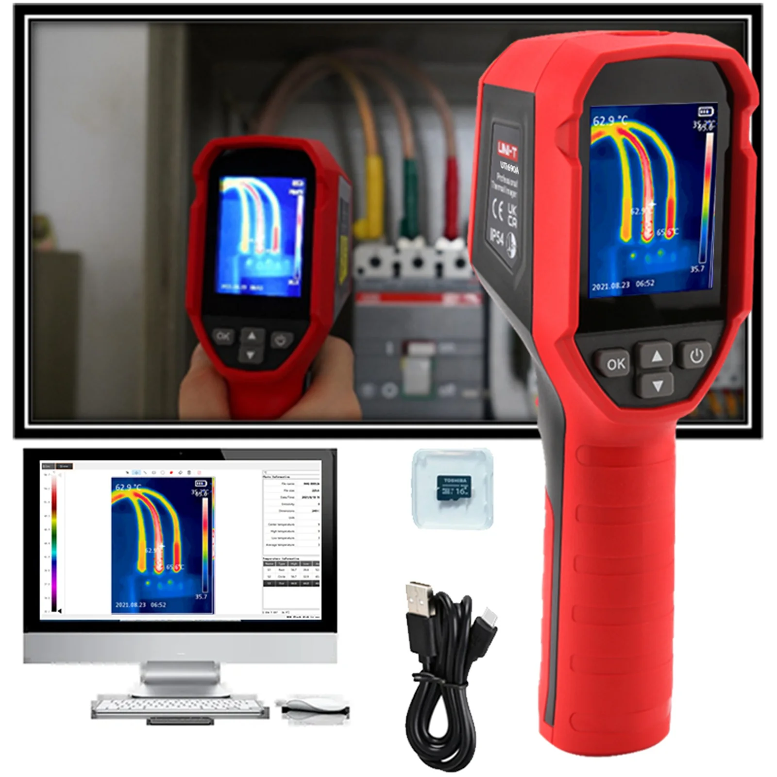 Infrared Thermal Imager Camera Portable UTI690A 2.4 Inch LCD Display Handheld Warm Floor Pipeline Leakage Detector 6 Palettes
Infrared Thermal Imager Camera Portable UTI690A 2.4 Inch LCD Display Handheld Warm Floor Pipeline Leakage Detector 6 Palettes