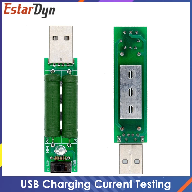 

USB Mini Discharge Load Interface Resistor 2A/1A With Switch 1A Green LED 2A Red LED Module Testing Aging Resistor