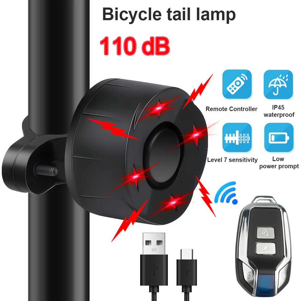 

Remote Control Bike Detector Anti Theft Alarm Wireless Bike Vibration Alarm Bike Bell Usb Charging Smart Bicycle Taillight New