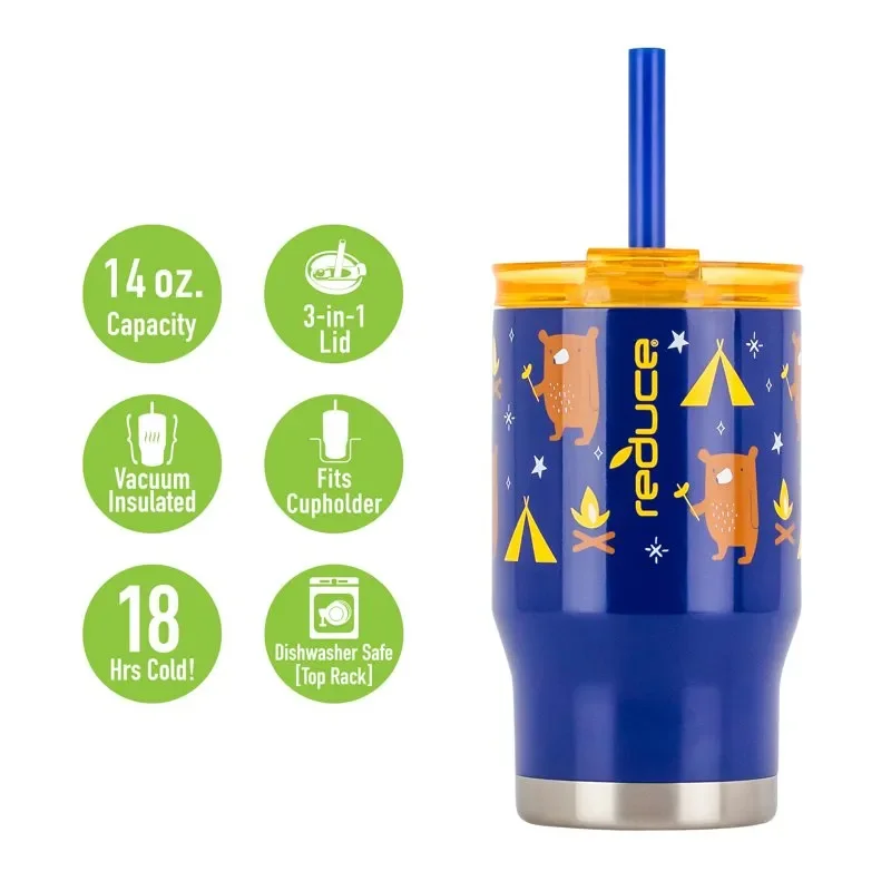 

Stunning, Adorable 14oz Stainless Steel Kids Tumbler with 3-in-1 Straw Lid, Perfect Camping Bears Print Cup for Different Drinks
