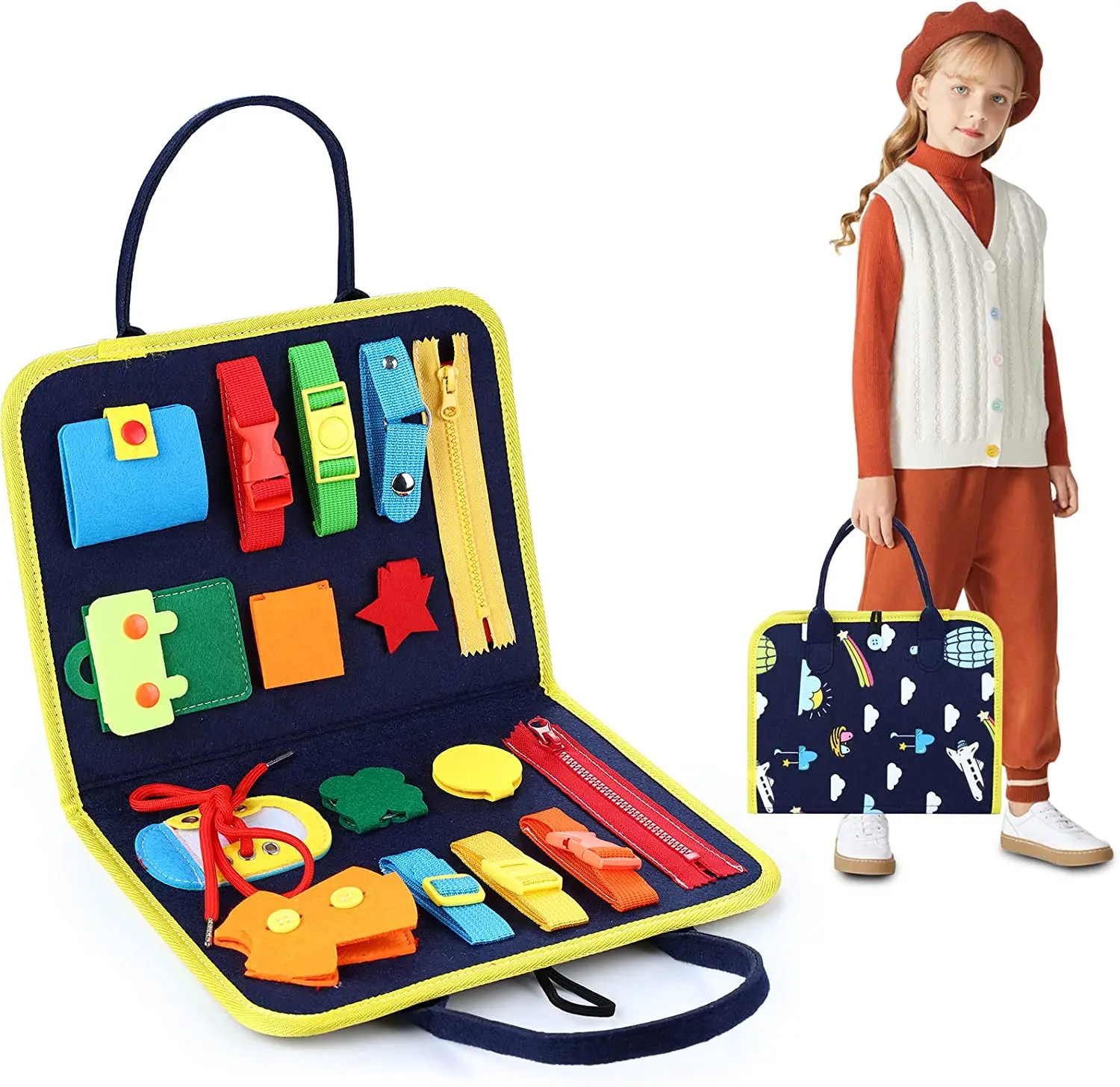Busy Board Montessori Toys Buckle Training Basic Skills for Toddlers Educational Learning Bag Ntelligence Sensory Boys and Girls
Busy Board Montessori Toys Buckle Training Basic Skills for Toddlers Educational Learning Bag Ntelligence Sensory Boys and Girls