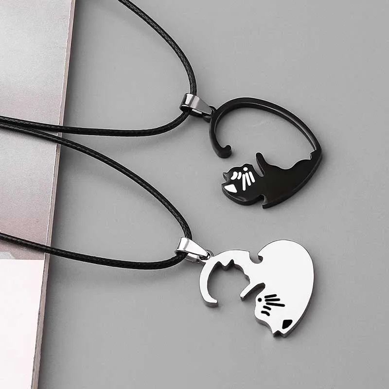 Black White Cute Cat Couple Necklaces Stainless Steel Cat Bring Good Luck Heart Pendant Necklace for Best Friends Gift Jewelry
Black White Cute Cat Couple Necklaces Stainless Steel Cat Bring Good Luck Heart Pendant Necklace for Best Friends Gift Jewelry