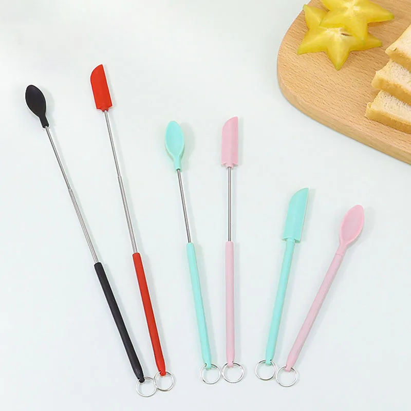 

1Pcs 3-In-1 Mini Silicone Kitchen Supplies Cosmetic Scraper Easy Clean Durable Retractable Cake Cream Jam Scraper