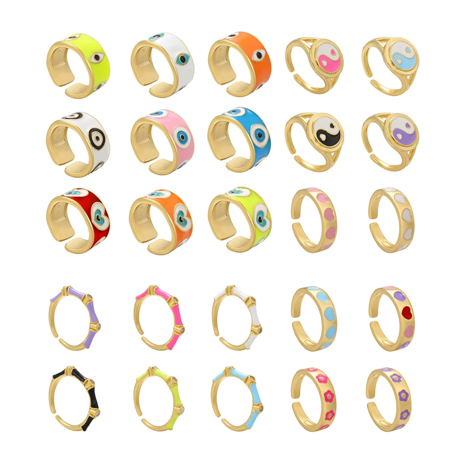 2Pcs Fashion Rings Open Adjustable Brass Colorful Heart Flower Smile Pattern Enamel Luxury Jewelry Engagement Wedding Gifts
2Pcs Fashion Rings Open Adjustable Brass Colorful Heart Flower Smile Pattern Enamel Luxury Jewelry Engagement Wedding Gifts