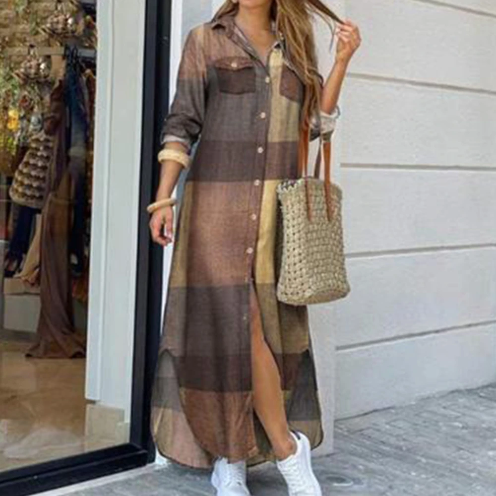Women Long Dresses 2022 Summer Fashion Loose Button Shirt Printing Pocket Denim Maxi Dressess Female Casual Plaid Sundress Dress 
Women Long Dresses 2022 Summer Fashion Loose Button Shirt Printing Pocket Denim Maxi Dressess Female Casual Plaid Sundress Dress